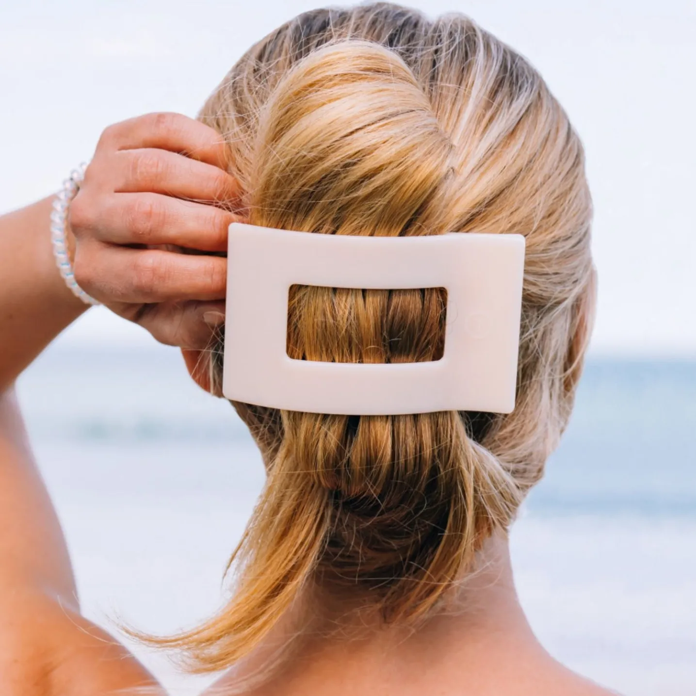 Almond Beige Large Flat Rectangle Hair Clip