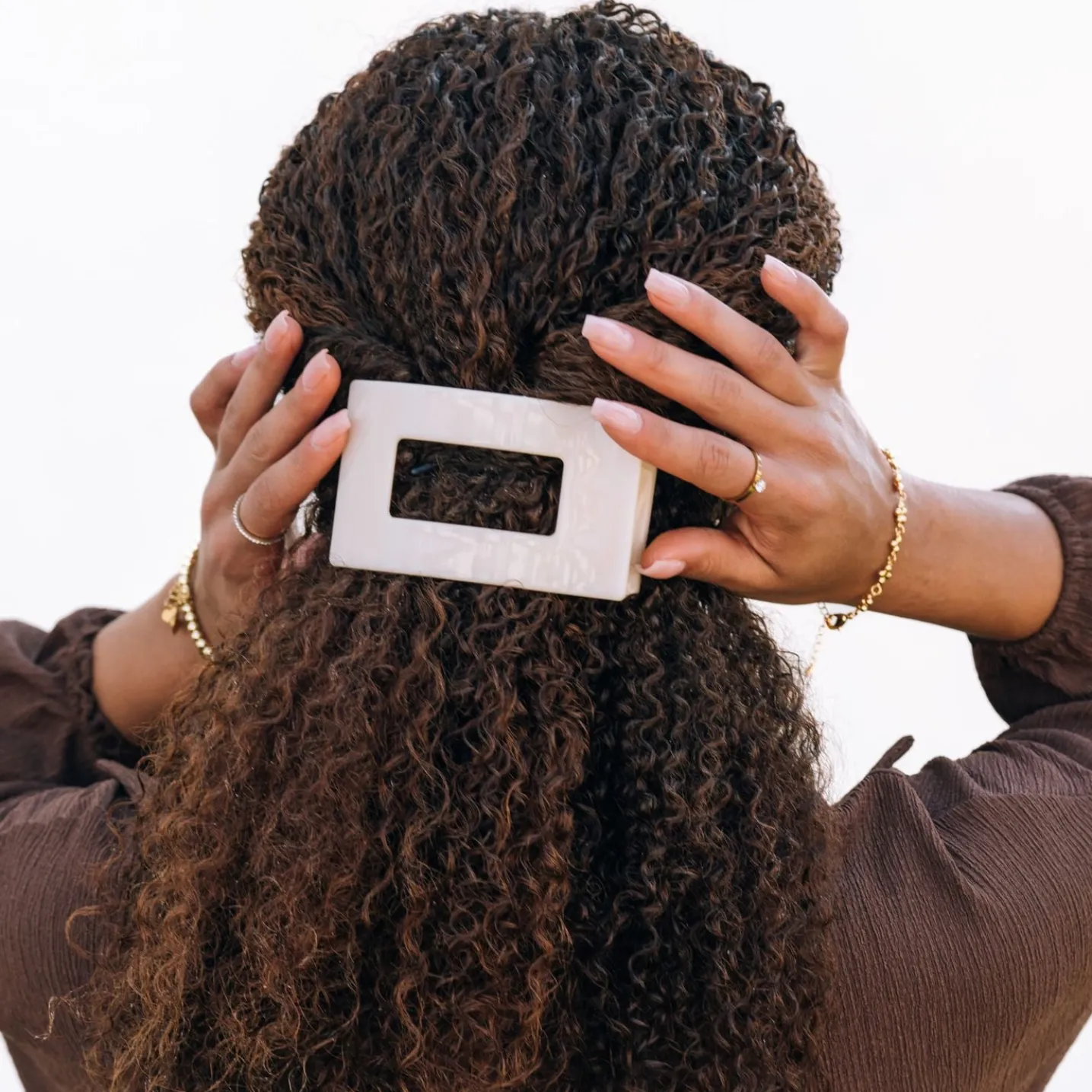 Almond Beige Medium Flat Rectangle Hair Clip