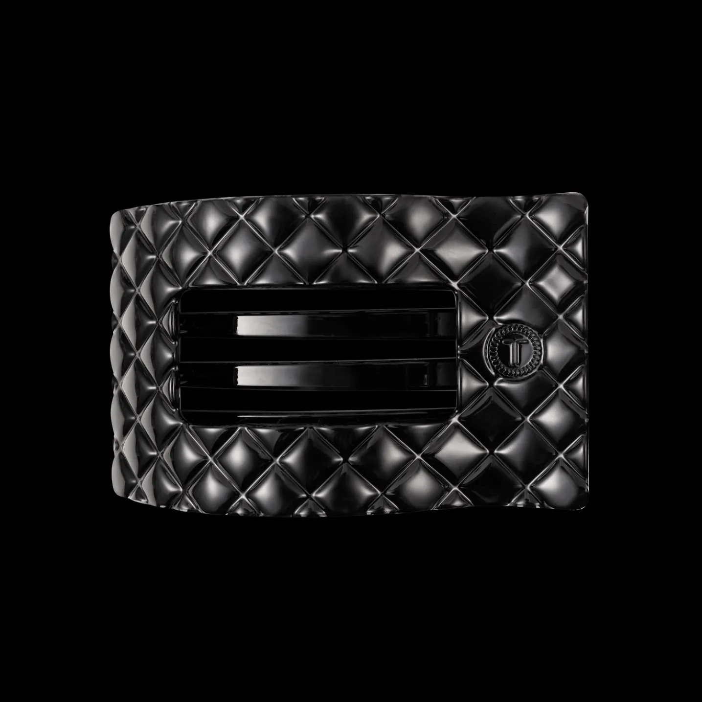 Jet Black Quilted Medium Flat Rectangle Hair Clip