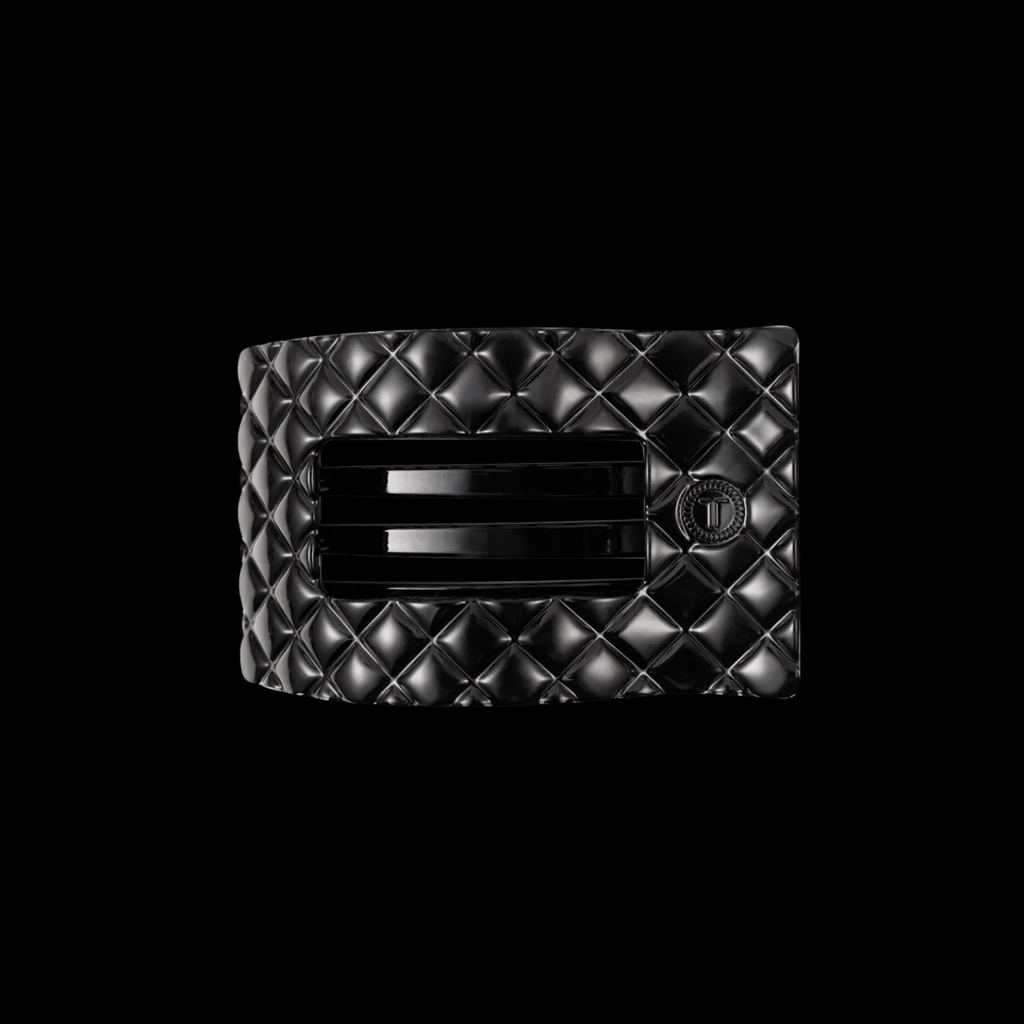 Jet Black Quilted Small Flat Rectangle Hair Clip