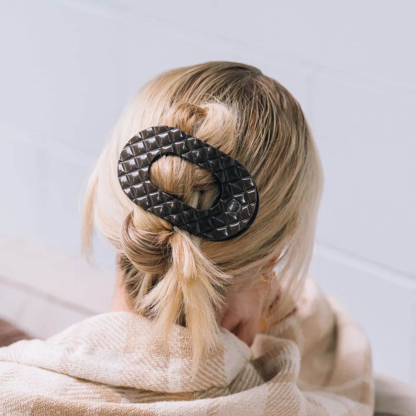 Truly Taupe Quilted Large Flat Round Hair Clip