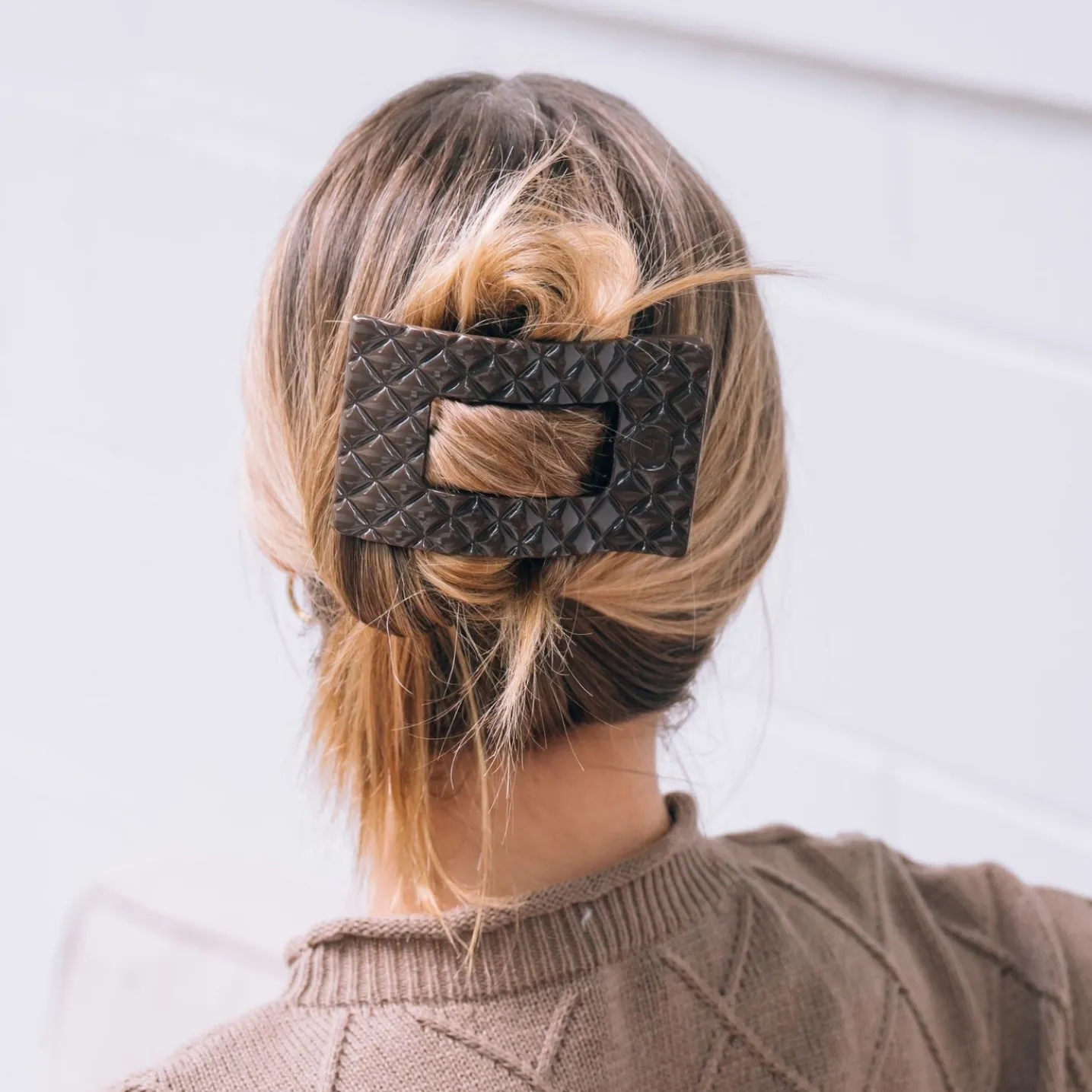 Truly Taupe Quilted Large Flat Rectangle Hair Clip