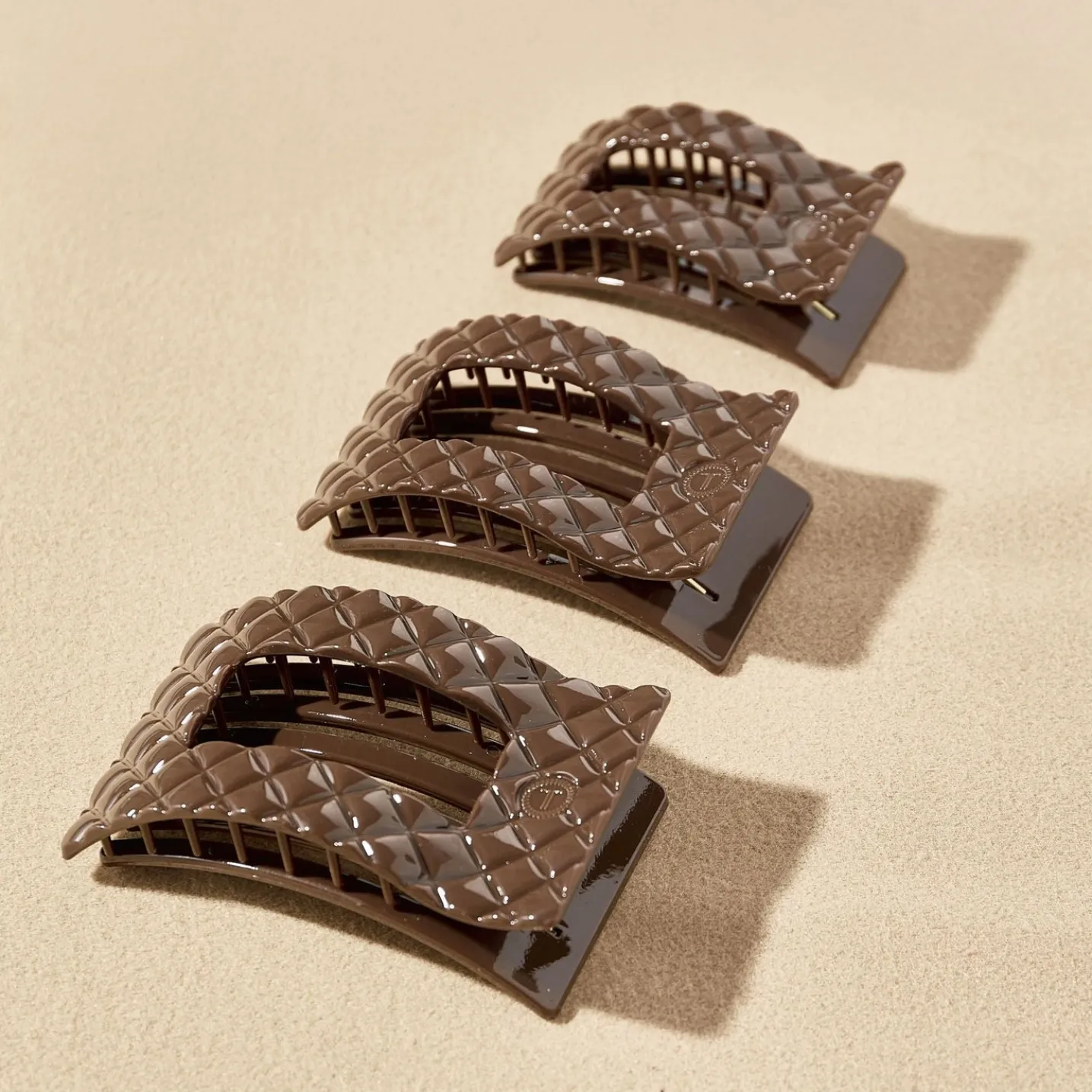 Truly Taupe Quilted Large Flat Rectangle Hair Clip