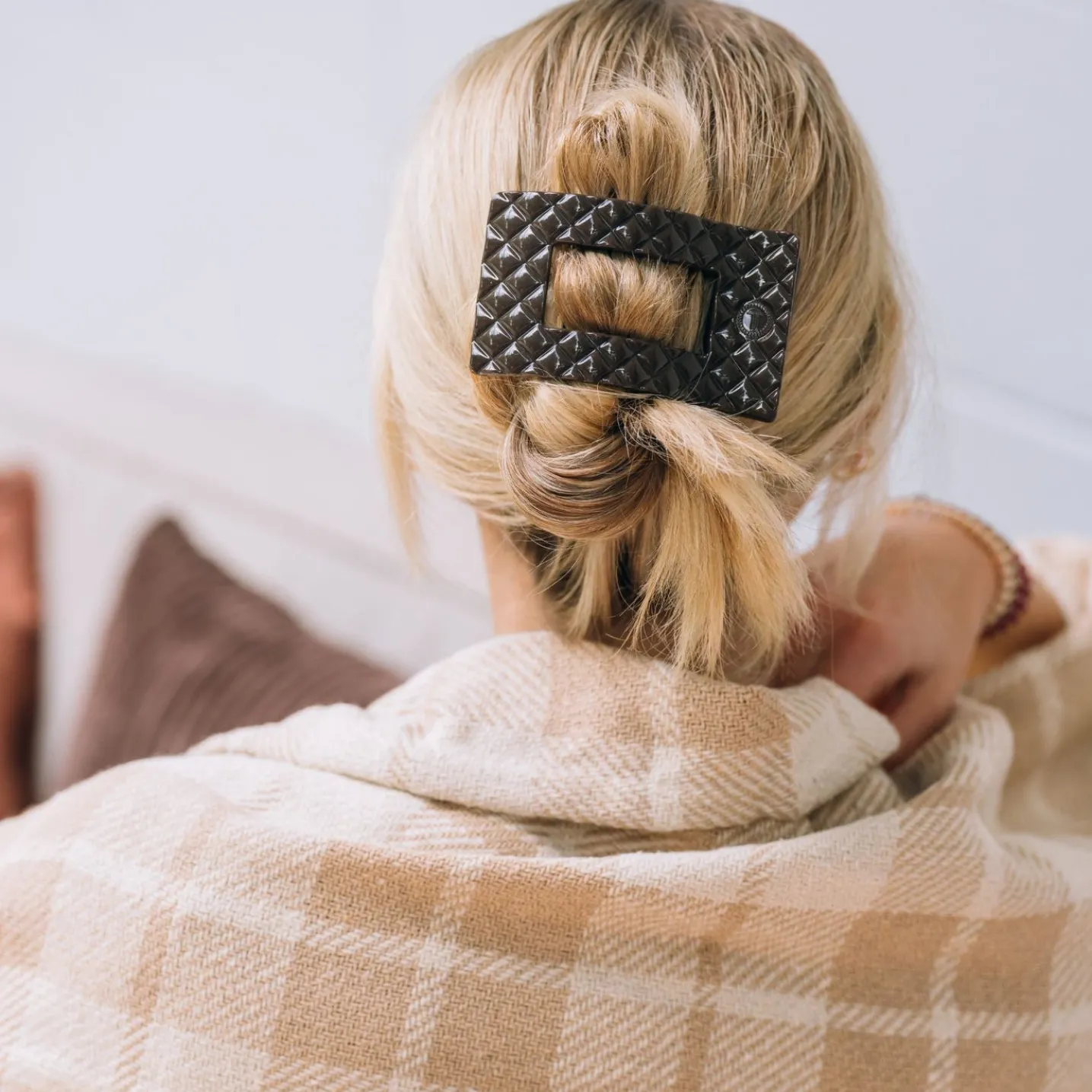 Truly Taupe Quilted Medium Flat Rectangle Hair Clip